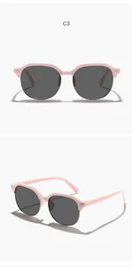 Front and side view of children's pink semi-rimless square sunglasses with dark lenses