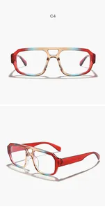 Retro oversized double bridge square glasses frame with gradient red and blue finish