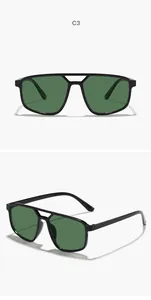 Detailansicht der schwarzen Unisex-Aviator-Sonnenbrille mit grünen UV-Gläsern und Doppelsteg.
