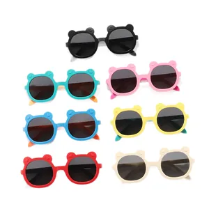 Set of colorful bear-shaped cartoon sunglasses for kids in seven vibrant colors