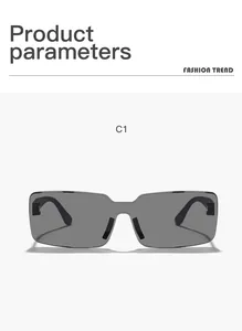 Detailed front view of vintage rectangular one-piece sunglasses in C1 dark grey finish