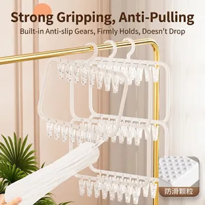 White multi-functional plastic sock drying rack with windproof clips for laundry