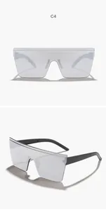 Front and side view of silver mirrored shield sunglasses with a modern flat-top design