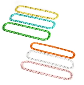 Collection of vibrant candy-colored stainless steel Cuban link necklaces for fashion