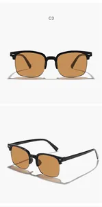 Kids' square half-frame sunglasses with orange lenses shown from front and side angles