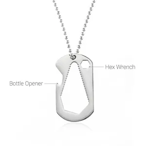 Collier Pendentif Médaille de Chien Multifonctionnel Outil EDC Ouvre-bouteille Clé Hexagonale Acier Titane Homme Bijoux
