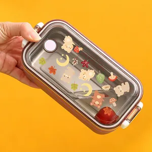 Portable 304 stainless steel cartoon lunch box with cute bear and moon patterns
