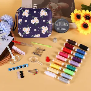 Complete household sewing kit with multi-colored thread spools and essential tools