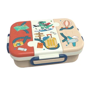 Cartoon dinosaur themed divided bento lunch box with 304 stainless steel interior for kids