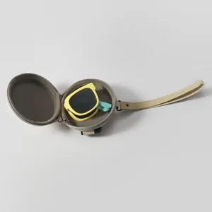 Stylish foldable children's sunglasses with yellow frames and a gray carrying case