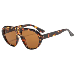 Retro Oversize-Pilotensonnenbrille für Damen mit Tortoise-Rahmen und UV400-Schutz