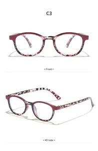 Vue de face et de profil à 45 degrés de montures de lunettes anti-lumière bleue