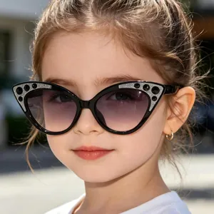 Cute Kids Cat Eye Sunglasses PC Frame AC Lens Rhinestone Glitter Fashion Children Sun Glasses UV Protection Eyewear 61101