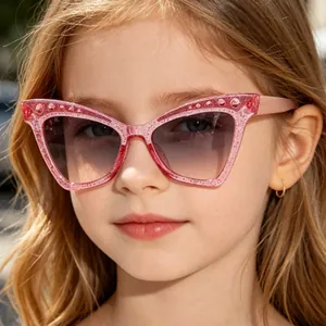 Kids Cat Eye Sunglasses Glitter Rhinestone Frame Girls UV Protection Fashion Sunshade Glasses Streetwear Party