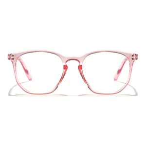 Front close-up view of retro pink translucent frames for anti-blue light glasses