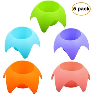 Set of 5 colorful flower-shaped plastic portable beach cup holders for summer drinks
