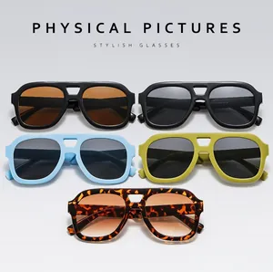 High-quality detailed view of various retro double-bridge oversized square sunglasses