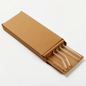 Eco-friendly reusable borosilicate glass straw set with brush in kraft paper box