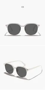 Multi-angle view of white semi-rim square sunglasses for children with dark lenses