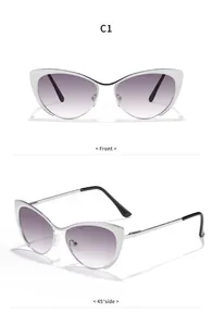 Occhiali cat-eye in metallo argento mostrati in vista frontale e laterale a 45 gradi