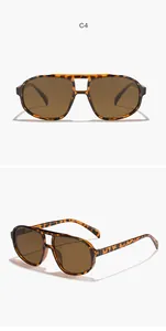 Retro double bridge aviator sunglasses with tortoiseshell frame and brown lenses.