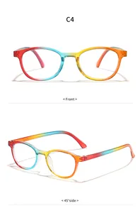 Vues de face et de côté de lunettes anti-lumière bleue avec dégradé arc-en-ciel
