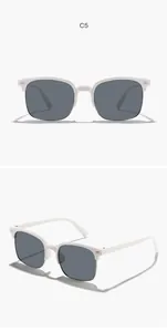 Detailed front and side views of children's white semi-rimless square sunglasses