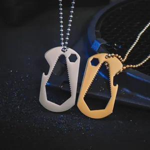 Collier plaque militaire multifonction avec décapsuleur et clé hexagonale en acier