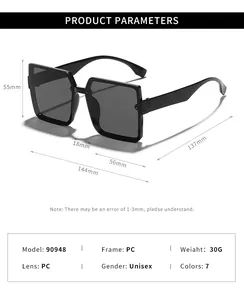 Detailed size measurements and specifications for these oversized black square sunglasses