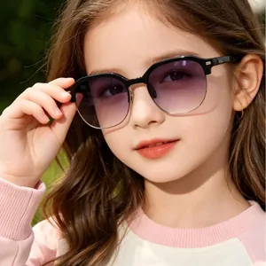 Kids Semi-Rimless Square Sunglasses Fashionable Rice Stud UV Protection Outdoor Sunshade Eyewear For Boys Girls Children