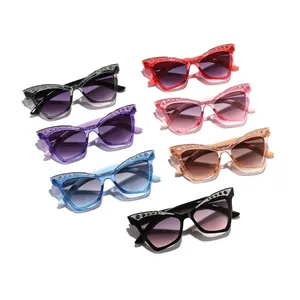 Stylish children's cat-eye sunglasses with glitter and rhinestones in various colors