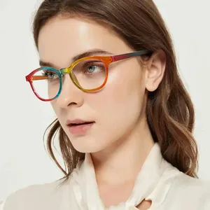 Lunettes Carrées en Acrylique Anti-Lumière Bleue Unisexe Petite Monture Étudiant Lunettes Optiques Colorées Arc-en-ciel Anti-Lumière Bleue