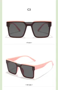 Detailed view of trendy children's square sunglasses from front and side angles