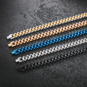 Hip hop titanium steel watch-band style bracelets in five vibrant metallic colors