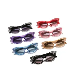 Stylish kids cat-eye sunglasses featuring fine glitter and rhinestone accents in multiple colors