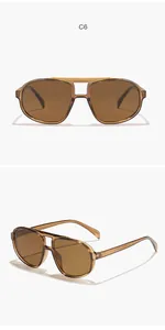 Detailed view of amber retro aviator sunglasses with a stylish double bridge design.