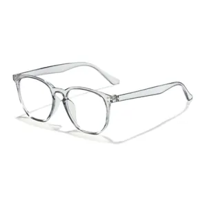 Detailed close-up of retro transparent round frame blue light blocking glasses for daily use