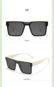 Macro detail of square children's sunglasses with UV400 lenses and two-tone frame design