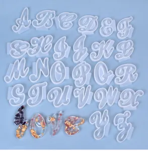 26-piece cursive alphabet silicone molds for DIY resin art with gold leaf letters