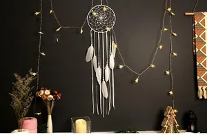 Exquisite handmade white dream catcher with feathers and beads for Bohemian wall decor