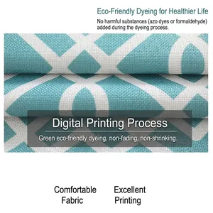 Durable teal and white geometric diamond pattern linen fabric for sea life cushion covers