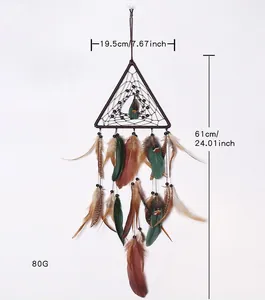 Handmade triangular dreamcatcher with feathers dimensions 19.5cm width and 61cm length