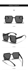 Detailed views showing front and side angles of black oversized square frame sunglasses.