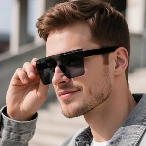 Stylish oversized rimless flat top sunglasses for men and women in hip-hop street style