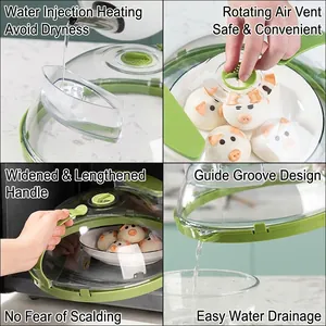 Couvercle micro-ondes avec réservoir d'eau, évent et poignée pour chauffer les aliments