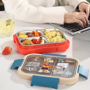 Cartoon themed compartment stainless steel lunch box for students and office workers