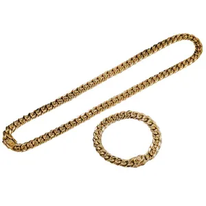 Gouden Cubaanse schakelketting en armband set van titanium staal met unieke draak sluiting