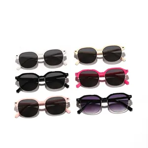 Stylish kids square semi-rimless sunglasses set featuring diverse pastel color frames