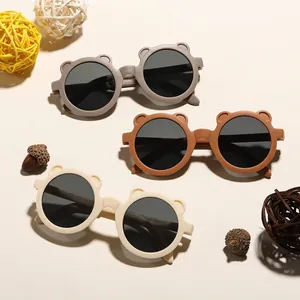 Foldable Bear Ears Kids Sunglasses UV400 Protection Portable Lightweight Round Frame Cute Cartoon Eyewear For Boys Girls Outdoor Travel