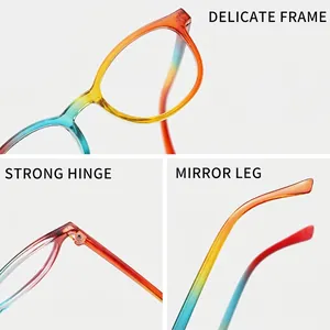 Lunettes carrées dégradées arc-en-ciel en acrylique anti-lumière bleue, charnière solide